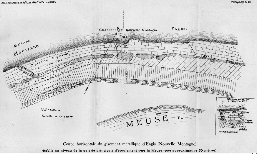 coupe horizontale du gisement m&eacute;tallique d'Engis